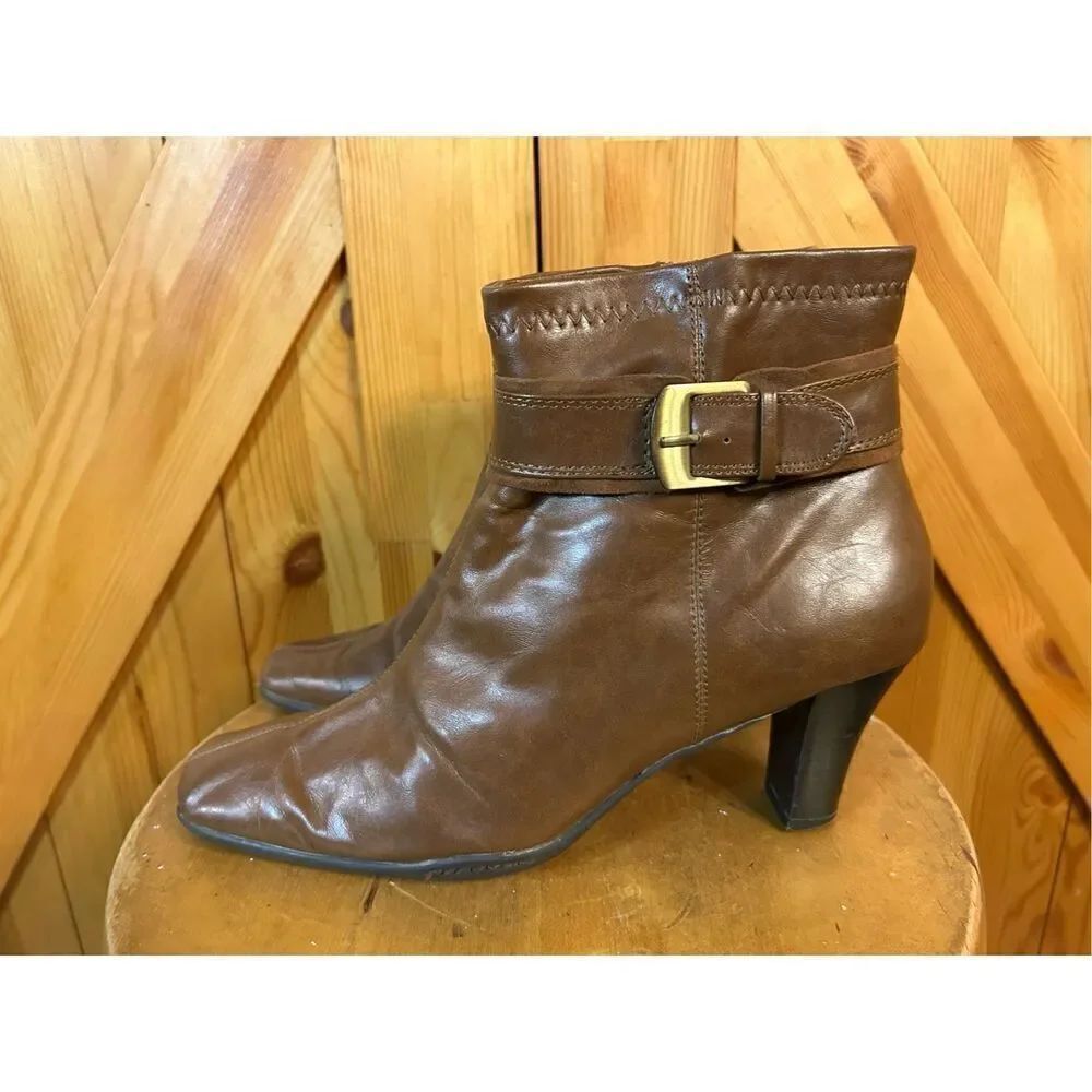 A2 by Aerosoles "Cinch of Luck" Brown Buckle Zip Sides Ankle Boots Size 10.5B